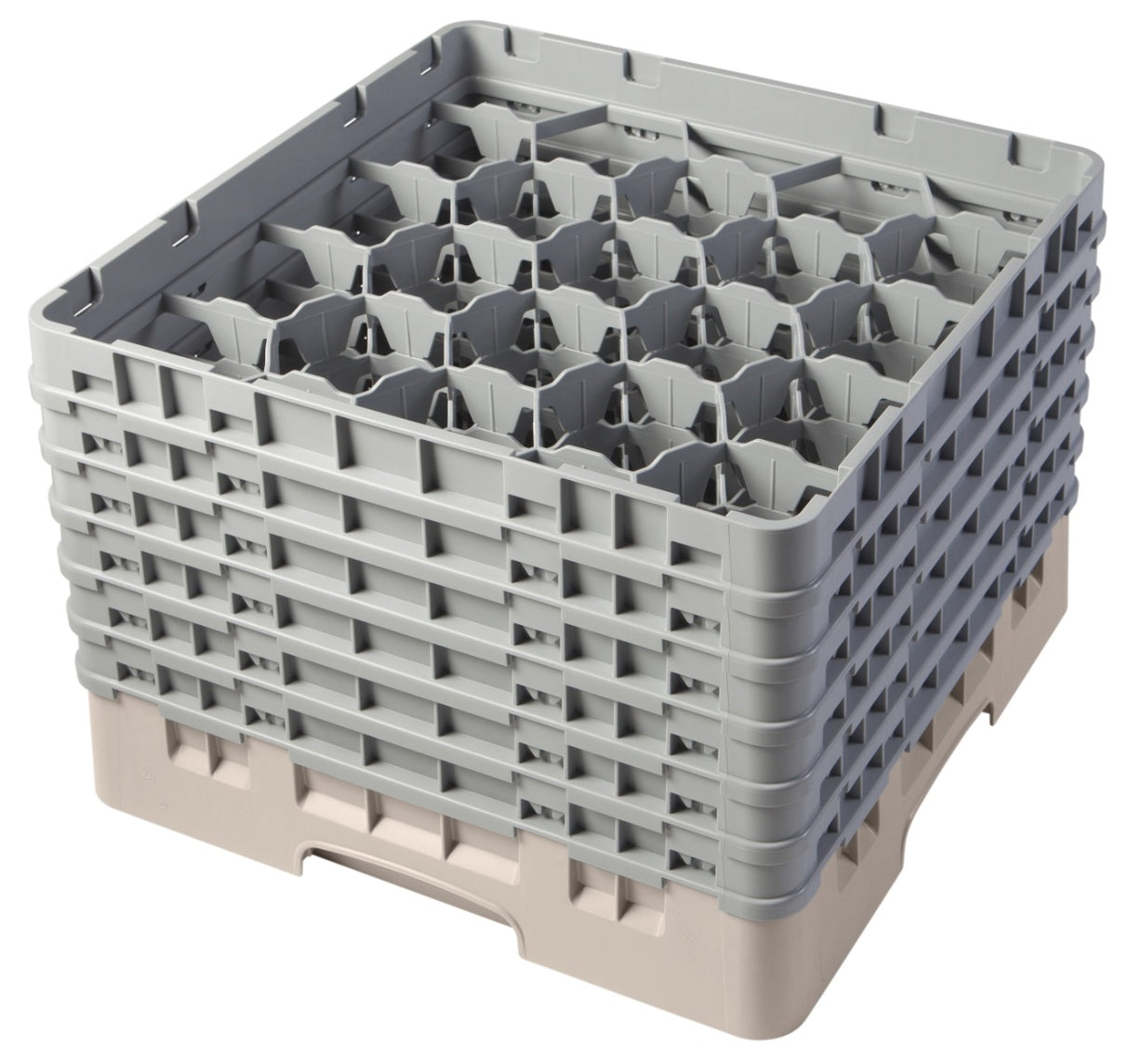 Cambro 20S1114184 Camrack 20-Compartment Full Size Glass Rack with (6) Soft Gray Extenders 11-3/4"H - Beige - 2/Case