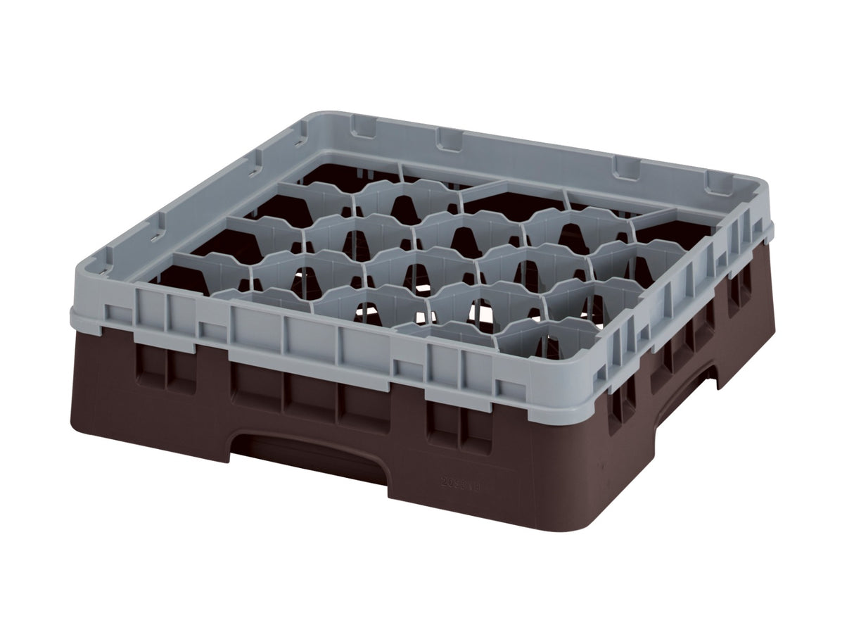 Cambro 20S318167 Camrack 20-Compartment Full Size Glass Rack with (1) Soft Gray Extenders 3-5/8"H - Brown - 5/Case