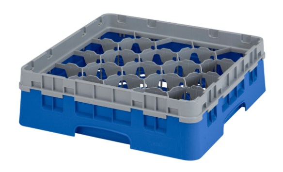 Cambro 20S318168 Camrack 20-Compartment Full Size Glass Rack with (1) Soft Gray Extender 3-5/8"H - Blue - 5/Case