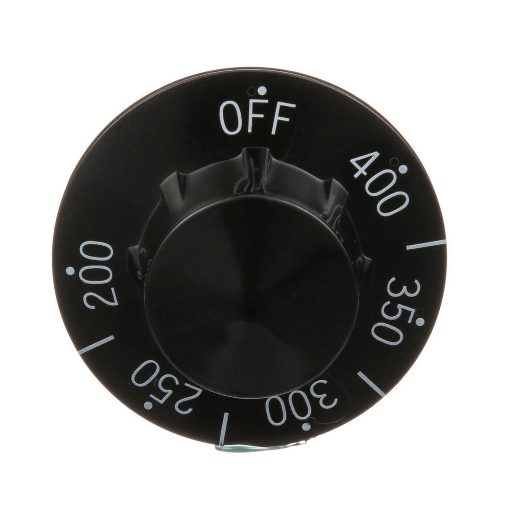 AllPoint 221027 Range / Fryer / Braising Pan Plastic Knob Thermostat Dial with Off and 200 - 400F Temperature Range 2-1/4" dia. - Black - for Fryer Model AF-45