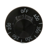 AllPoint 221027 Range / Fryer / Braising Pan Plastic Knob Thermostat Dial with Off and 200 - 400F Temperature Range 2-1/4" dia. - Black - for Fryer Model AF-45