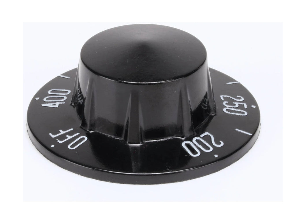 AllPoint 221027 Range / Fryer / Braising Pan Plastic Knob Thermostat Dial with Off and 200 - 400F Temperature Range 2-1/4" dia. - Black - for Fryer Model AF-45
