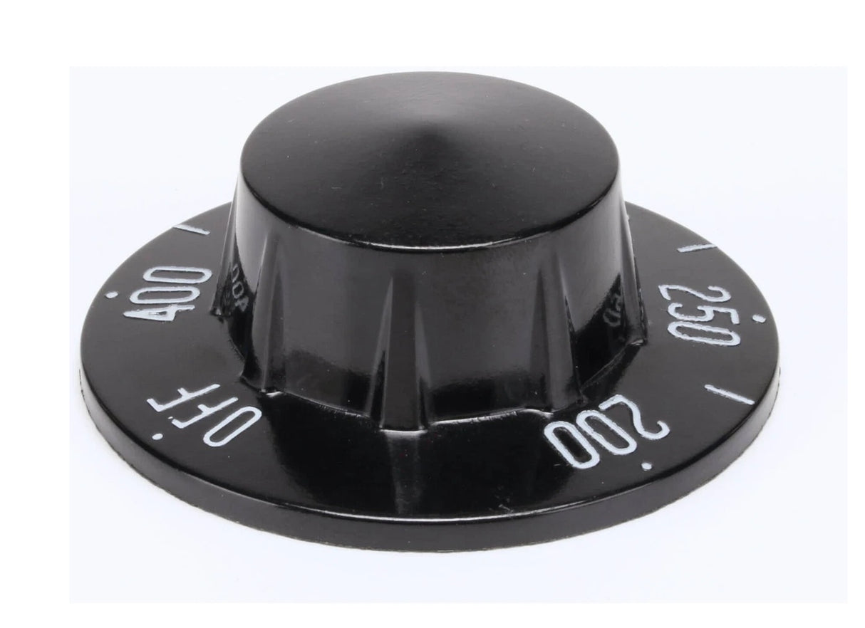 AllPoint 221027 Range / Fryer / Braising Pan Plastic Knob Thermostat Dial with Off and 200 - 400F Temperature Range 2-1/4" dia. - Black - for Fryer Model AF-45