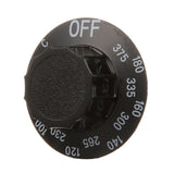 AllPoint 221187 Plastic Celsius/Fahrenheit Knob Thermostat Dial with Off and 375 - 230F Temperature Range 2-1/4" dia. - Black - for Frymaster Fryer GF14, GF14-SD, GF40