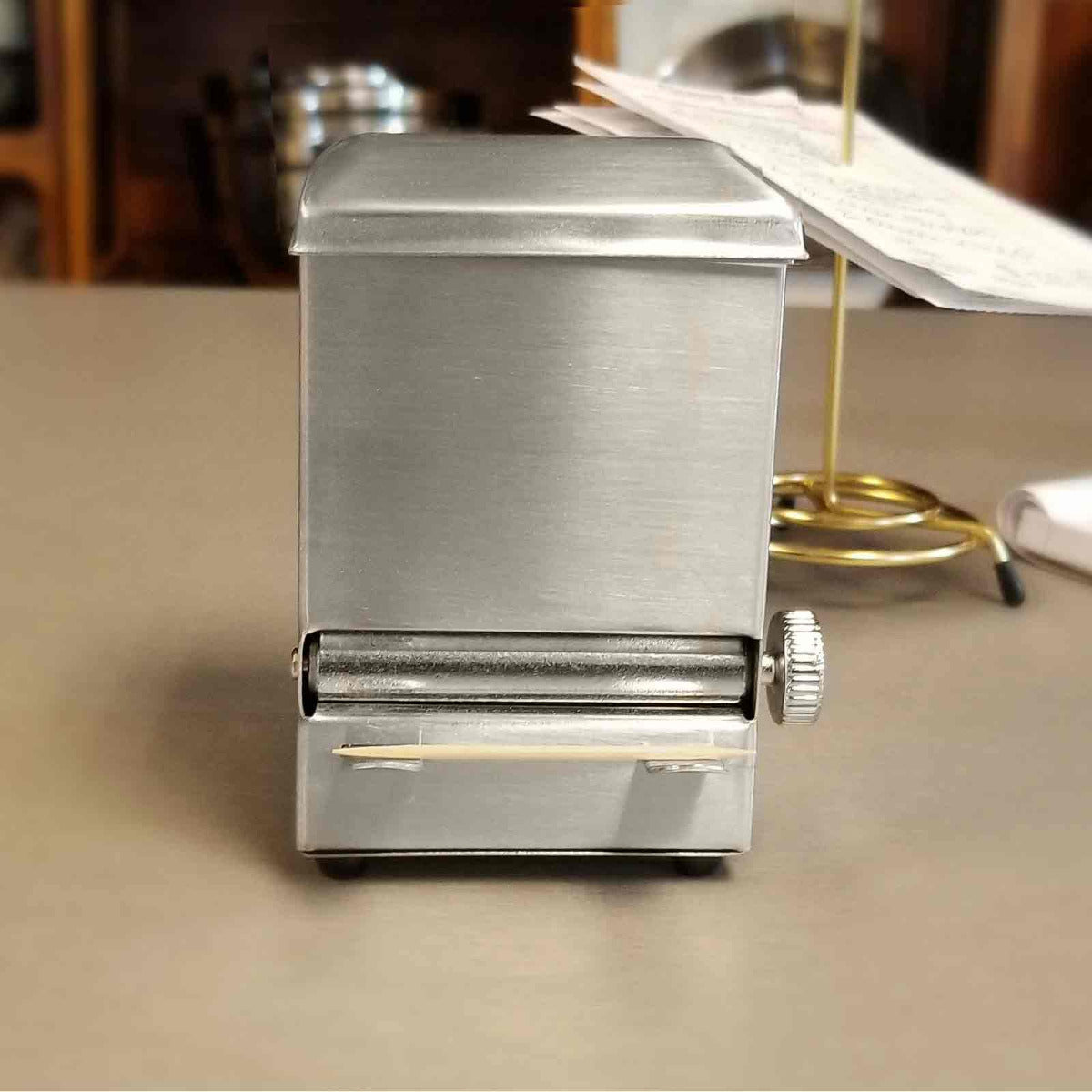 TableCraft 236 Stainless Steel Top-Loading Rotary Style Toothpick Dispenser 3-3/4" x 3" x 4-1/2"H
