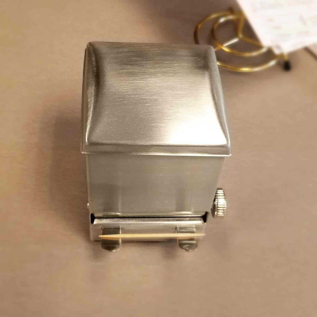 TableCraft 236 Stainless Steel Top-Loading Rotary Style Toothpick Dispenser 3-3/4" x 3" x 4-1/2"H