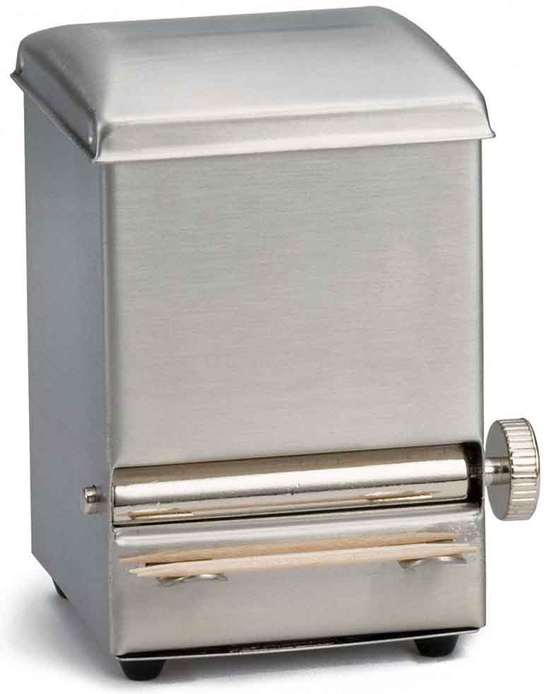 TableCraft 236 Stainless Steel Top-Loading Rotary Style Toothpick Dispenser 3-3/4" x 3" x 4-1/2"H