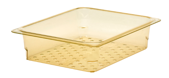 Cambro 23CLRHP150 H-Pan Food Pan Colander 3" Deep - Half Size - Amber - 6/Case