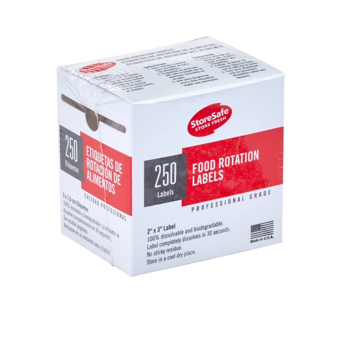Cambro 23SLB250 StoreSafe Dissolvable Food Rotation Label 2" x 3" - White - 250/Roll - 24 Rolls/Case
