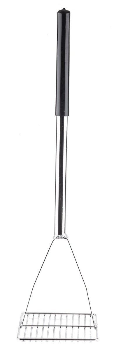 TableCraft 2455 Chrome-Plated Steel Bean Masher with 6" Square Face and 24" Cool-to-Touch Black Vinyl Handle - 4/Case