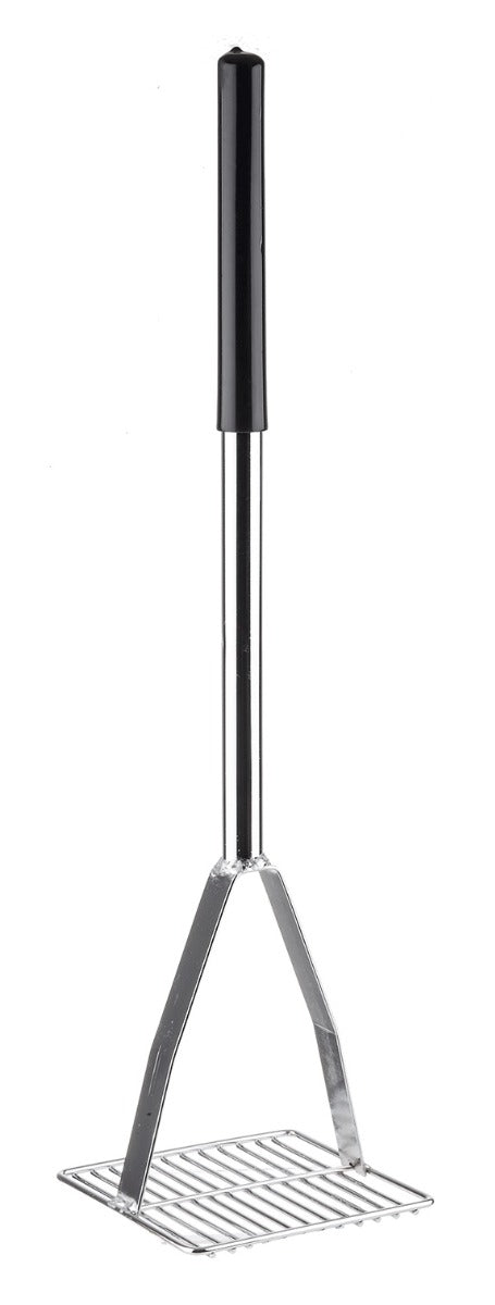 TableCraft 2455 Chrome-Plated Steel Bean Masher with 6" Square Face and 24" Cool-to-Touch Black Vinyl Handle - 4/Case