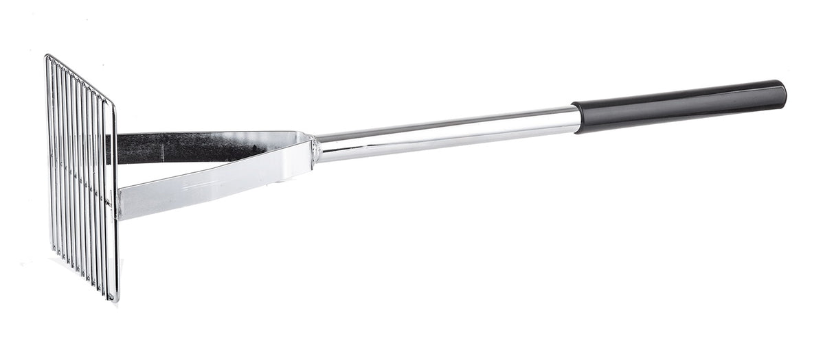 TableCraft 2455 Chrome-Plated Steel Bean Masher with 6" Square Face and 24" Cool-to-Touch Black Vinyl Handle - 4/Case