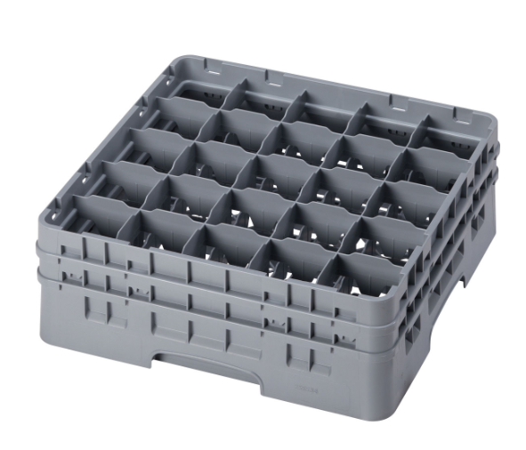 Cambro 25S534151 Camrack 25-Compartment Full Size Low Profile Glass Rack with (2) Soft Gray Extenders 6-1/8"H - Soft Gray - 4/Case