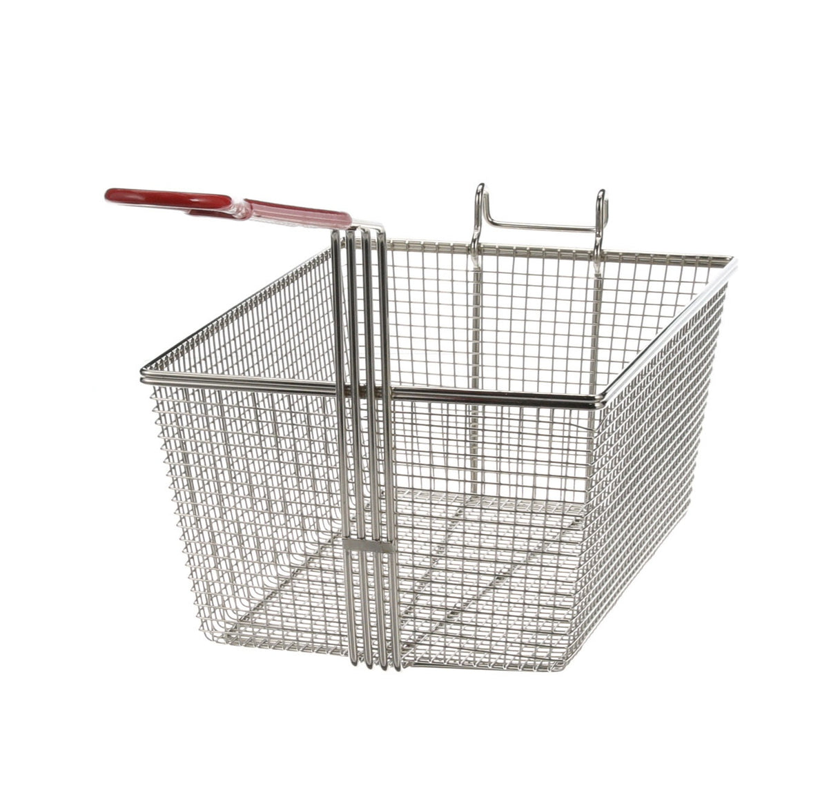 AllPoints 264430 Twin Size Fryer Basket with Front Hook and Red Plastic-Coated Handle 13-1/4" x 9-1/4" x 6"