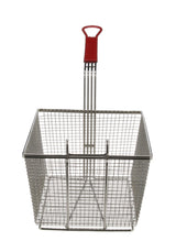 AllPoints 264430 Twin Size Fryer Basket with Front Hook and Red Plastic-Coated Handle 13-1/4" x 9-1/4" x 6"