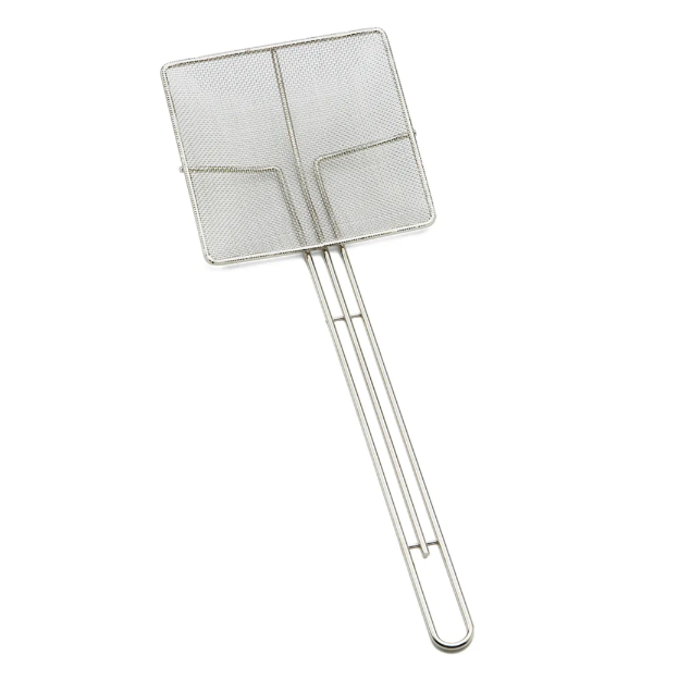 TableCraft 2677 Nickel-Plated Fine Mesh Square Skimmer with 6-1/2" x 6-1/2" Blade and Loop Handle 20" - 12/Case