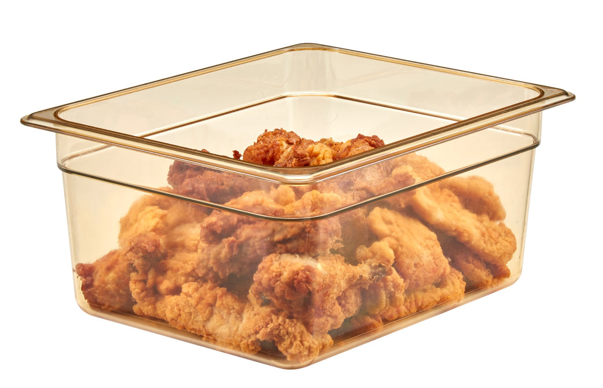 Cambro 26HP150 H-Pan High Heat Plastic Food Pan 6" Deep - 1/2 Size - Amber