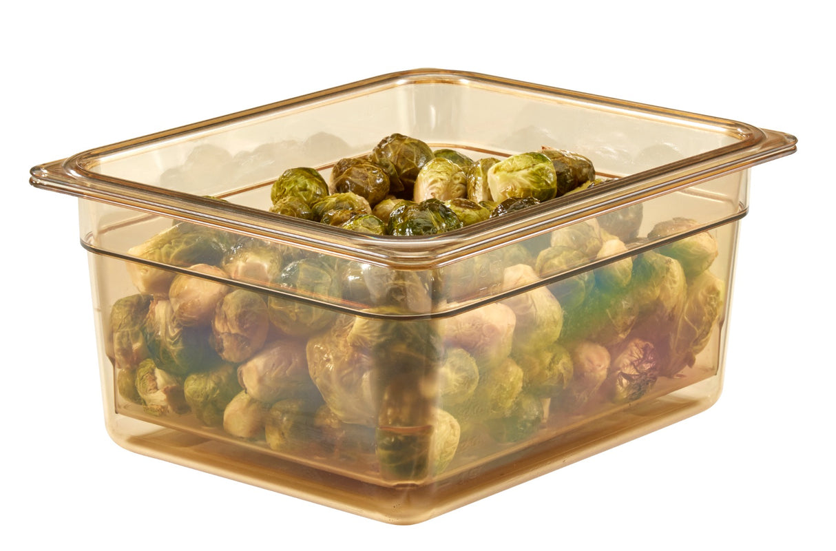 Cambro 26HP150 H-Pan High Heat Plastic Food Pan 6" Deep - 1/2 Size - Amber