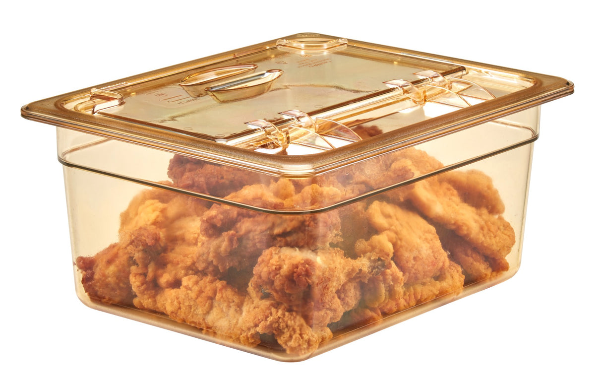 Cambro 26HP150 H-Pan High Heat Plastic Food Pan 6" Deep - 1/2 Size - Amber