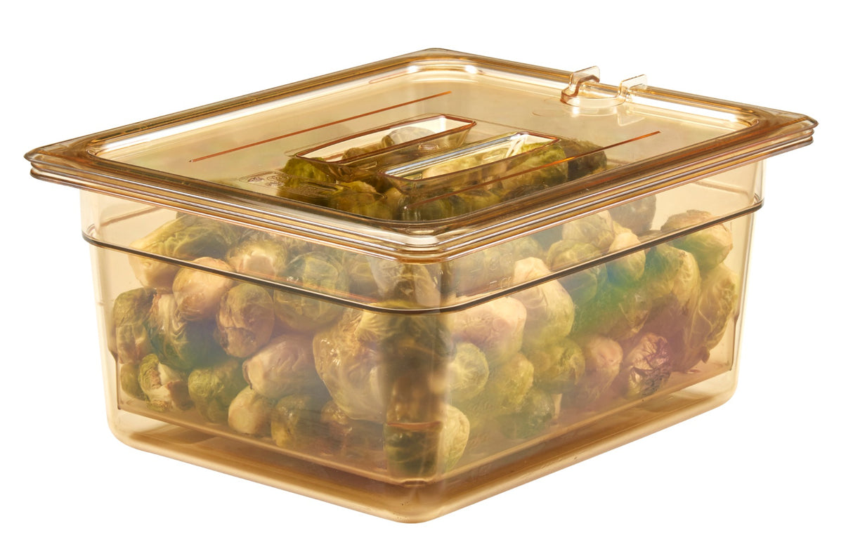 Cambro 26HP150 H-Pan High Heat Plastic Food Pan 6" Deep - 1/2 Size - Amber