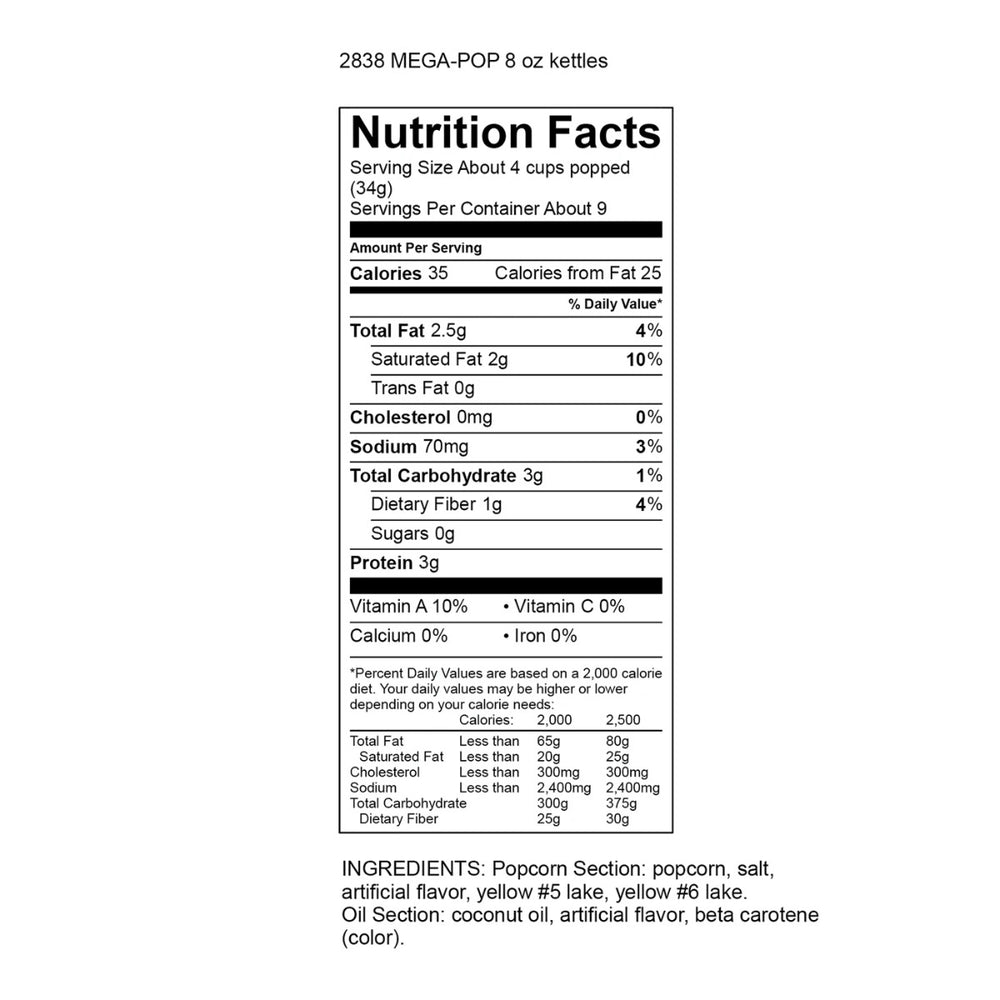 Gold Medal 2838 Mega Pop Corn/Oil/Salt Kits for 8 oz. Kettles - 24/Case