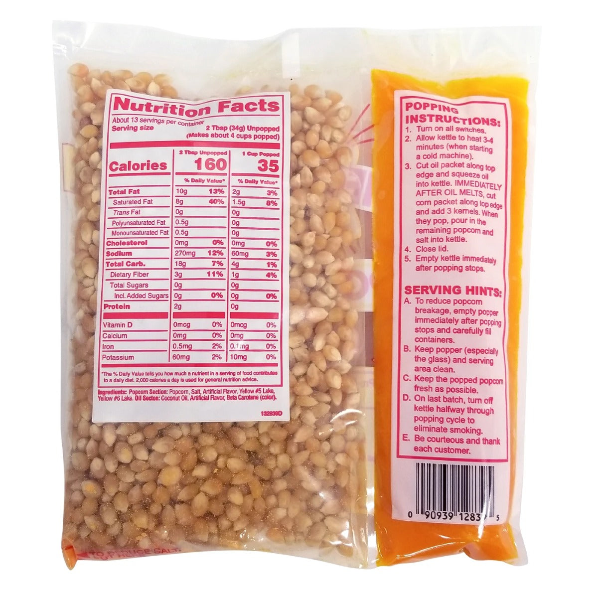Gold Medal 2839 Mega Pop Corn/Oil/Salt Kits for 12 to 14 oz. Kettles - 24/Case