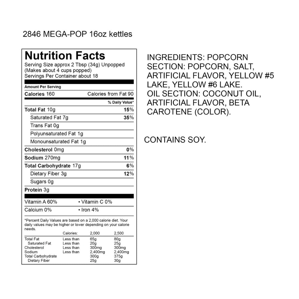 Gold Medal 2846 Mega Pop Corn/Oil/Salt Kits for 16 oz Kettles - 20/Case
