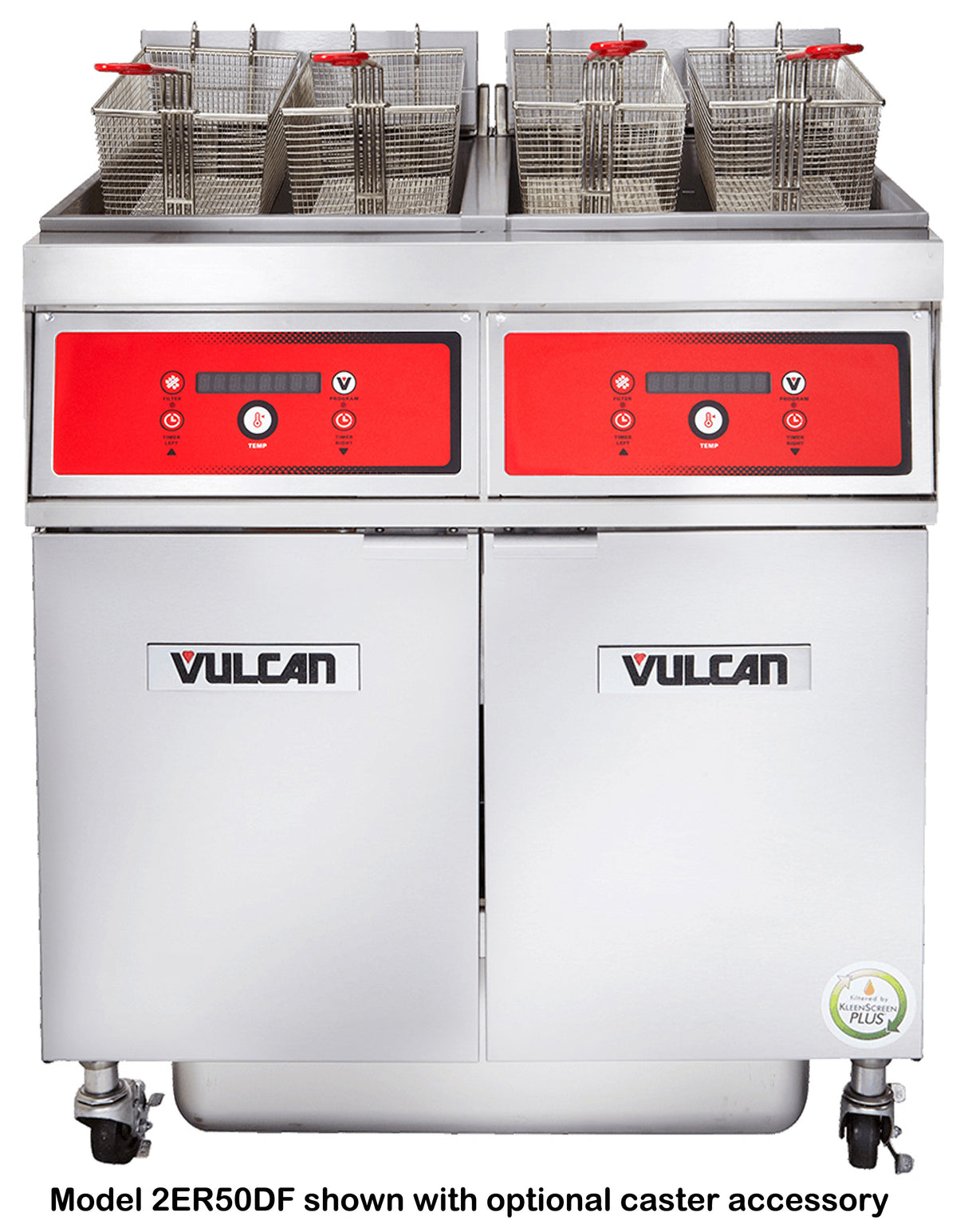 Vulcan 2ER50DF Two Bank Electric Floor Fryer with Digital Controls and KleenScreen Filtration - Holds 100 lbs. - 208v/3-ph, 17kW