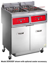 Vulcan 2ER50DF Two Bank Electric Floor Fryer with Digital Controls and KleenScreen Filtration - Holds 100 lbs. - 208v/3-ph, 17kW