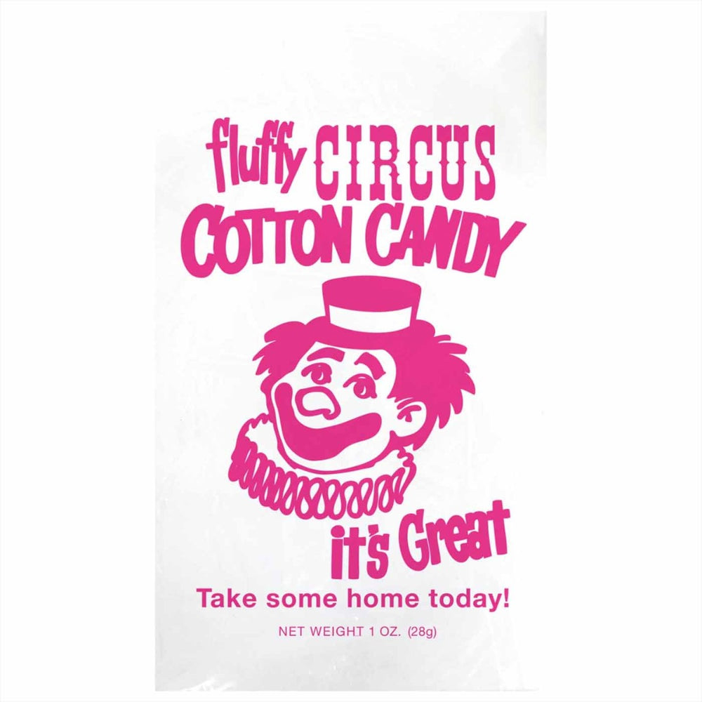 Gold Medal 3065 Quick Pak Red Clown Print Cotton Candy Bags with Ties 12" x 18" - Clear - 100/Bag