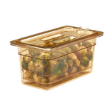 Cambro 30HPCHN150 H-Pan Plastic High Heat Food Pan Cover with Handle & Spoon Notch - 1/3 Size - Amber