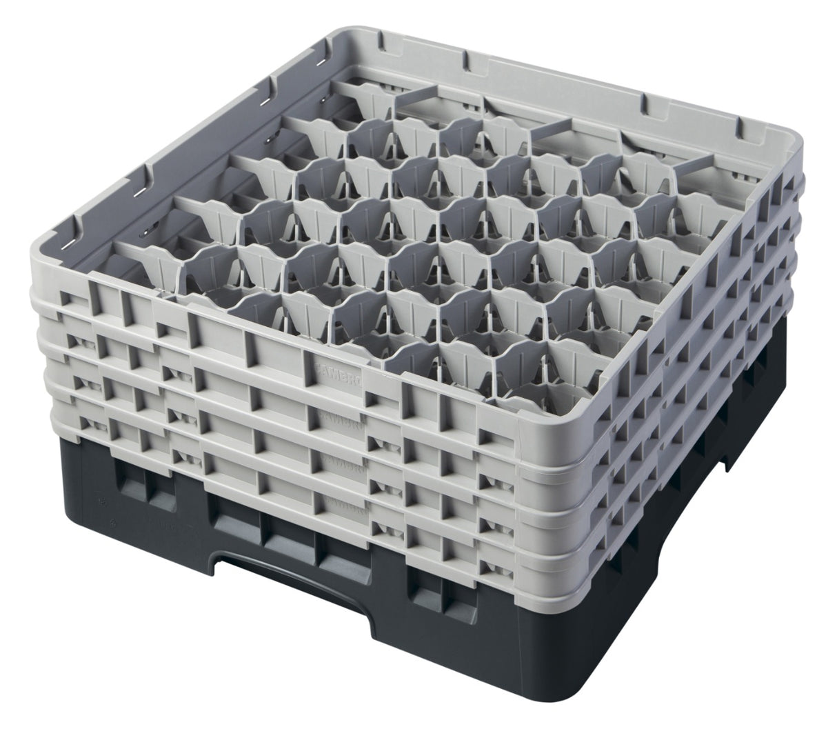 Cambro 30S800110 Camrack 30-Compartment Full Size Glass Rack with (4) Soft Gray Extenders 8-1/2"H - Black - 3/Case
