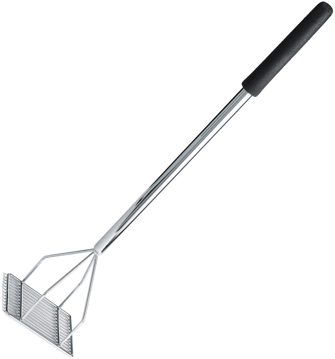 TableCraft 3155 Chrome-Plated Steel Bean Masher with 6" Square Face and 30" Cool-to-Touch Black Vinyl Handle