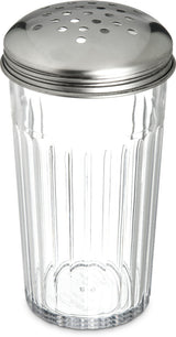 Carlisle 331907 Fluted Plastic Cheese Shaker with Stainless Steel Perforated Top 12 oz. - Clear