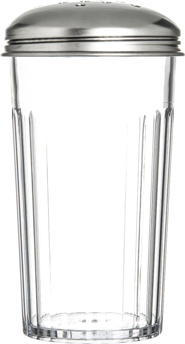 Carlisle 331907 Fluted Plastic Cheese Shaker with Stainless Steel Perforated Top 12 oz. - Clear