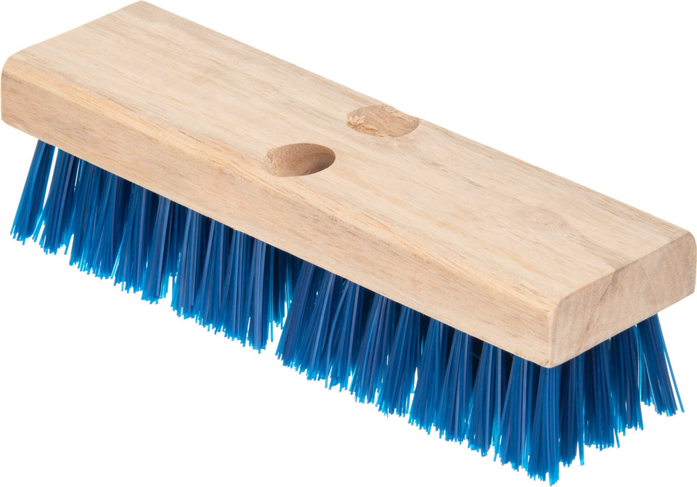 Carlisle 3617514 Flo-Pac Stiff Polypropylene Push Broom / Deck Scrub Brush Head with Wood Block 10" - Blue