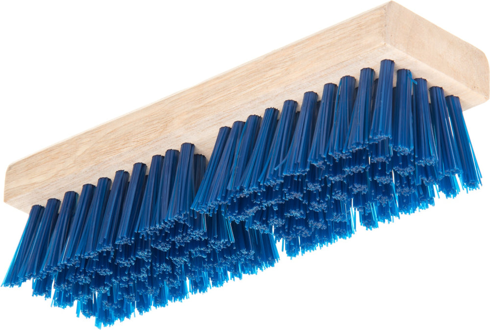 Carlisle 3617514 Flo-Pac Stiff Polypropylene Push Broom / Deck Scrub Brush Head with Wood Block 10" - Blue