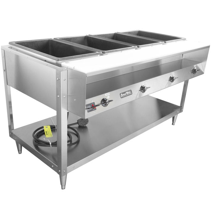 Vollrath 38118 ServeWell Electric 4-Well Hot Food Table with Plate Shelf & Cutting Board 63-1/4" - Sealed Well - 208/240v