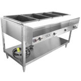 Vollrath 38118 ServeWell Electric 4-Well Hot Food Table with Plate Shelf & Cutting Board 63-1/4" - Sealed Well - 208/240v