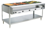 Vollrath 38119 ServeWell Electric 5-Well Hot Food Table with Plate Shelf & Cutting Board 76" - Sealed Well - 208-240v