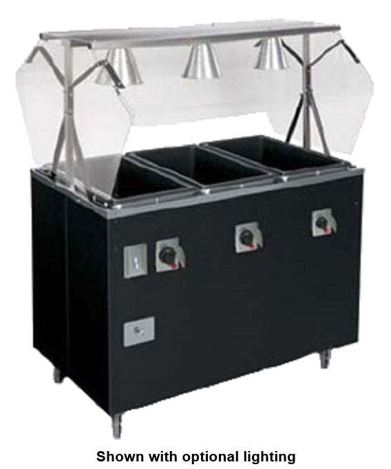 Vollrath 38707 2-Series Affordable Portable Electric 3-Well Hot Food Table with Closed Base and Sneeze Guard 46" - Black - 120v
