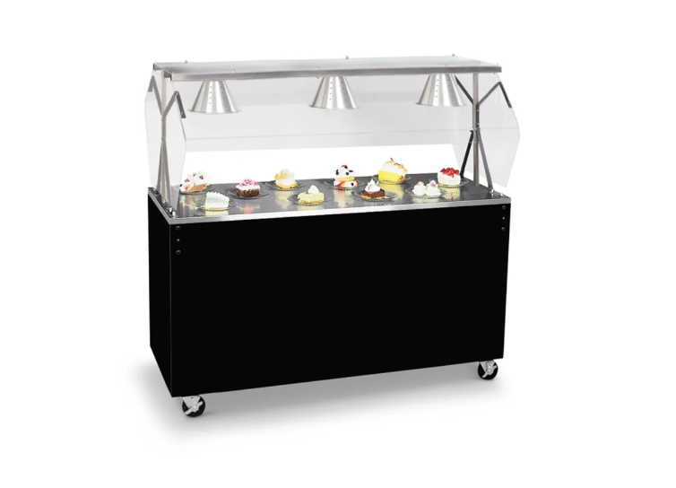 Vollrath 38713 Affordable Portable 3-Pan Cold Food Station / Food Bar with Solid Base and Buffet Style Acrylic Breath Guard 46" - Black