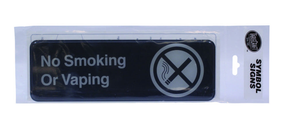 TableCraft 394564 Plastic "No Smoking or Vaping" Sign 9" x 3" - Black / White
