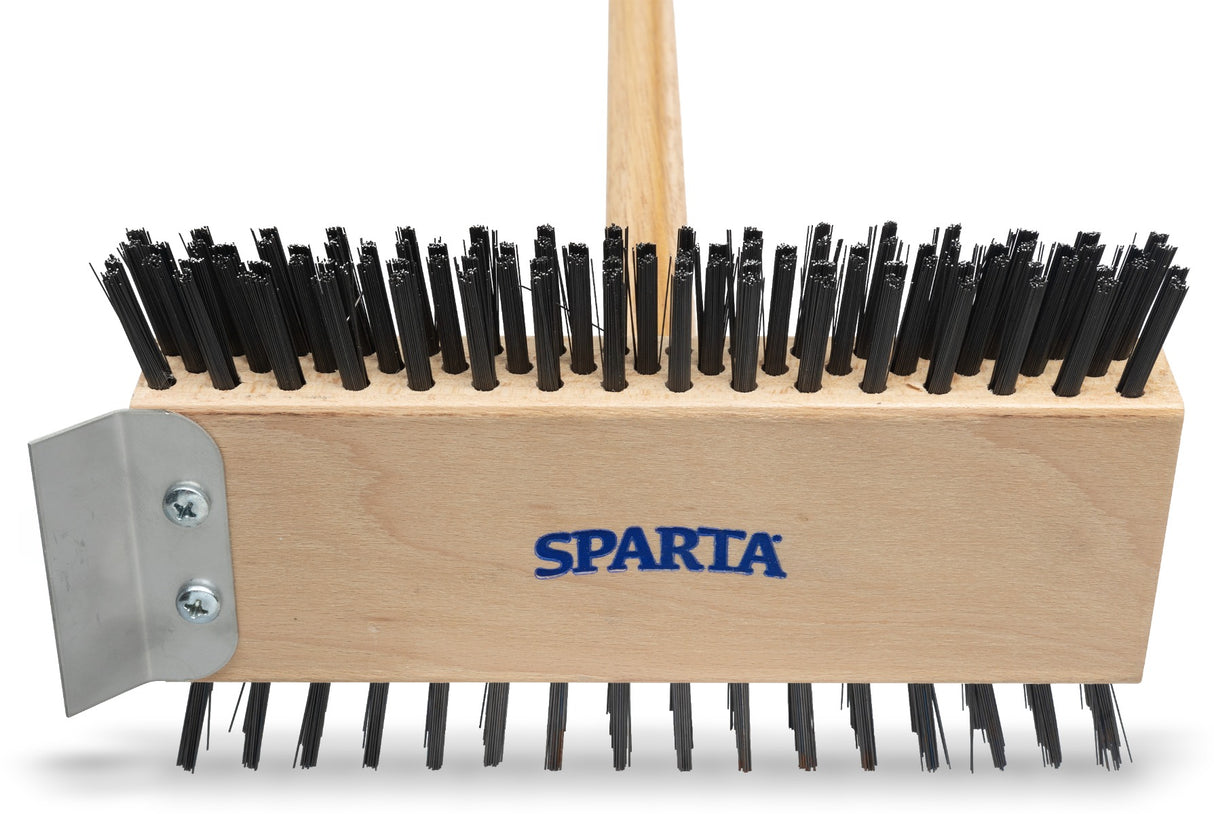 Carlisle 4002600 Sparta Broiler Master Grill Brush & Scraper with Carbon Steel Bristles and Wood Handle 30-1/2" OAL