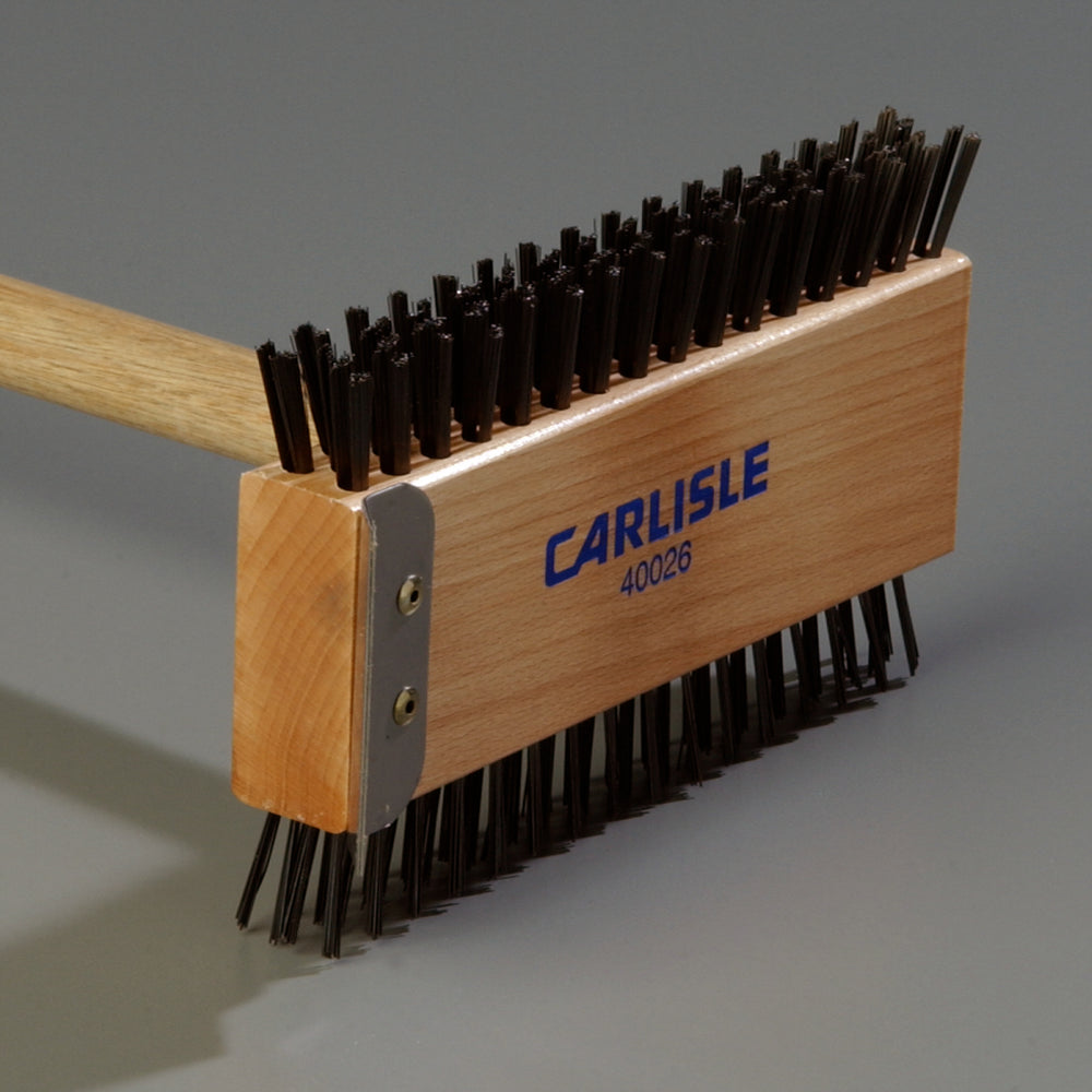 Carlisle 4002600 Sparta Broiler Master Grill Brush & Scraper with Carbon Steel Bristles and Wood Handle 30-1/2" OAL