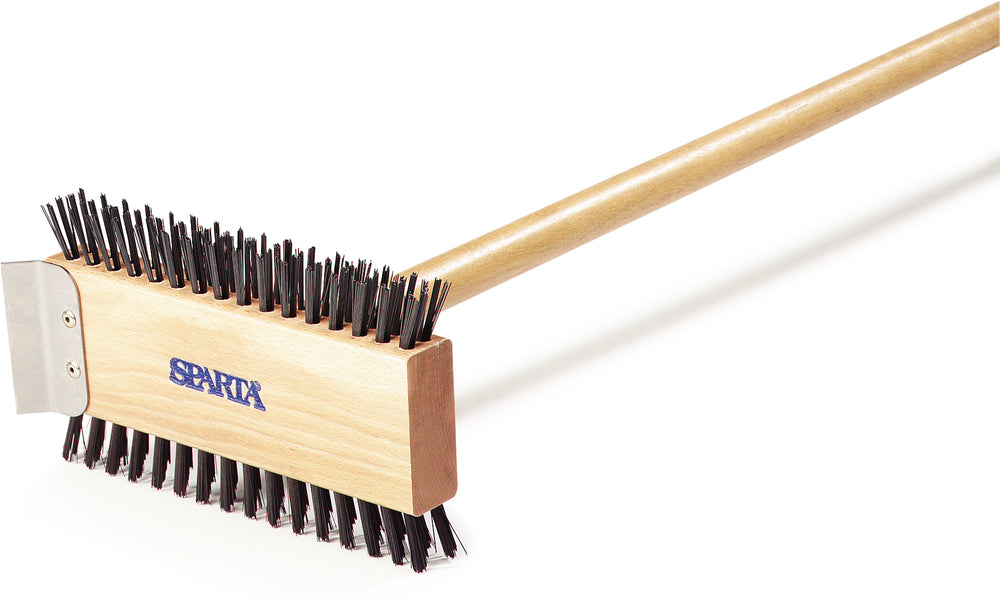 Carlisle 4002600 Sparta Broiler Master Grill Brush & Scraper with Carbon Steel Bristles and Wood Handle 30-1/2" OAL