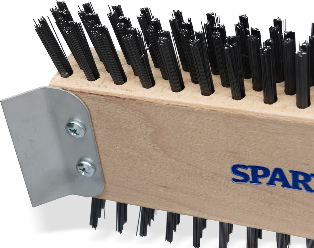 Carlisle 4002600 Sparta Broiler Master Grill Brush & Scraper with Carbon Steel Bristles and Wood Handle 30-1/2" OAL