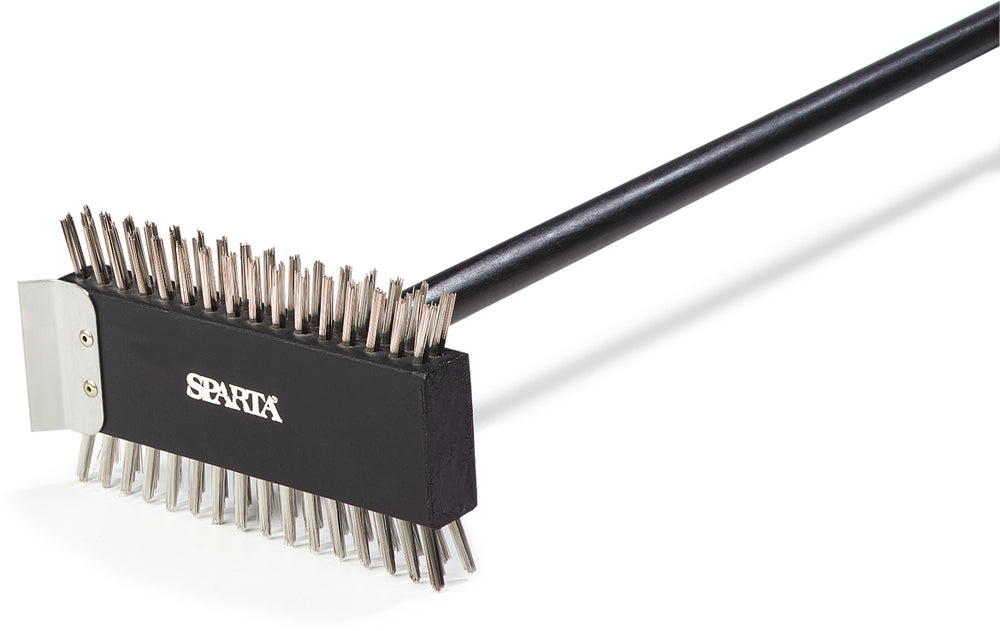 Carlisle 4029000 Sparta Broiler Master Grill Brush & Scraper with Stainless Steel Bristles and Wood Handle 30-1/2" OAL