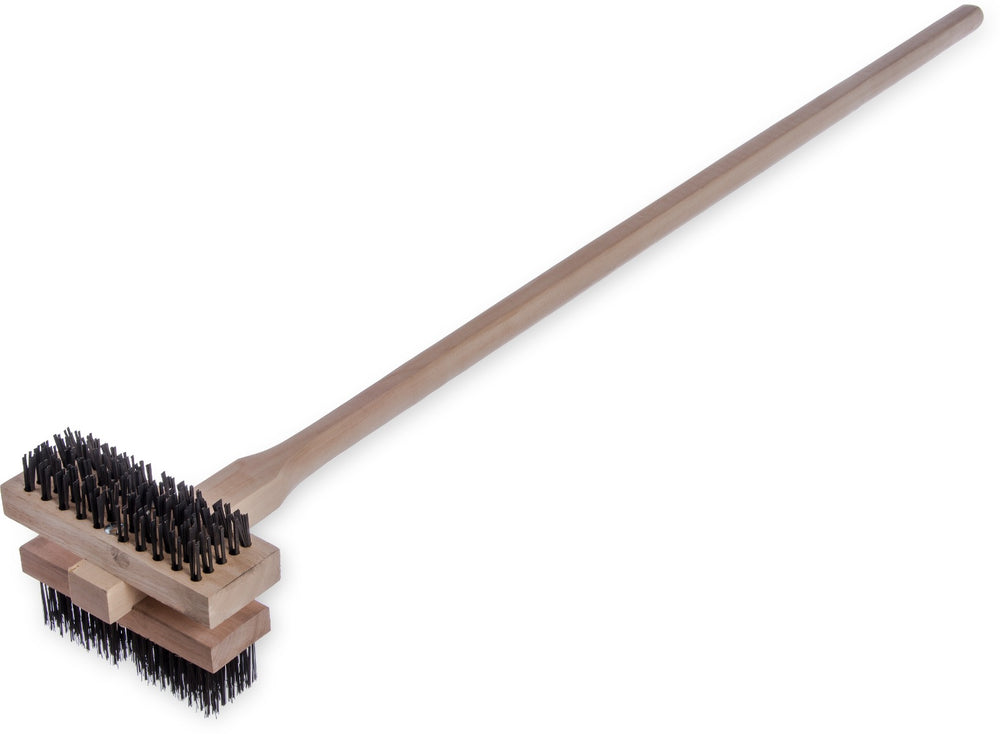 Carlisle 4029400 Double Head Broiler King Grill Brush with Carbon Steel Bristles and Wood Handle 48" OAL