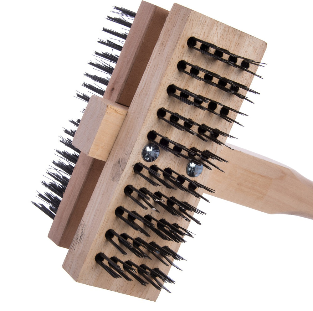 Carlisle 4029400 Double Head Broiler King Grill Brush with Carbon Steel Bristles and Wood Handle 48" OAL